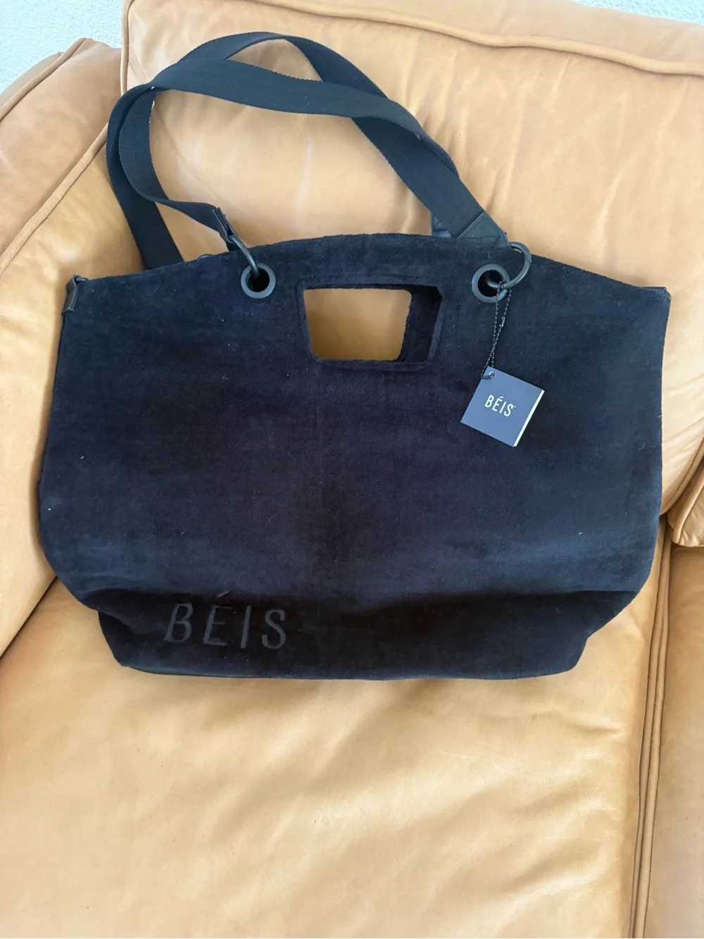 BEIS Black Terry Tote with Dual Top Handles